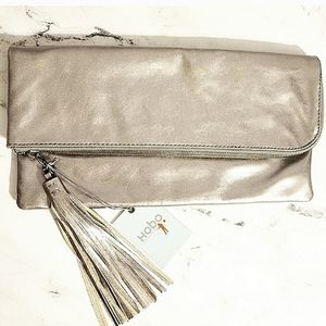NWT RARE HOBO The Original 'RAINE' Large Metallic Silver Leather Clutch